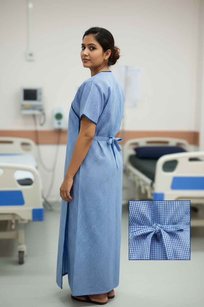 Female Patient Gown Wrap Around (Poly Cotton, Free Size)