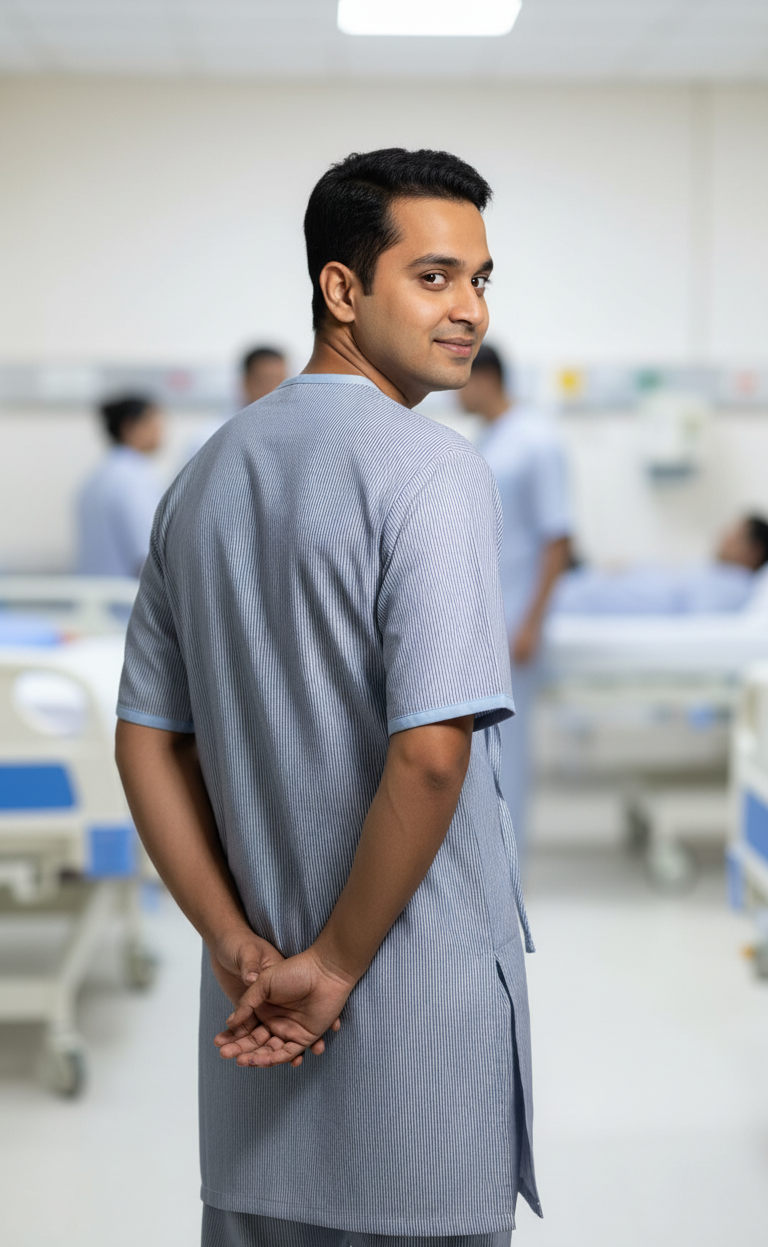 Patient Kurta Pyjama (Stripe, Poly Cotton, Male, Free Size)