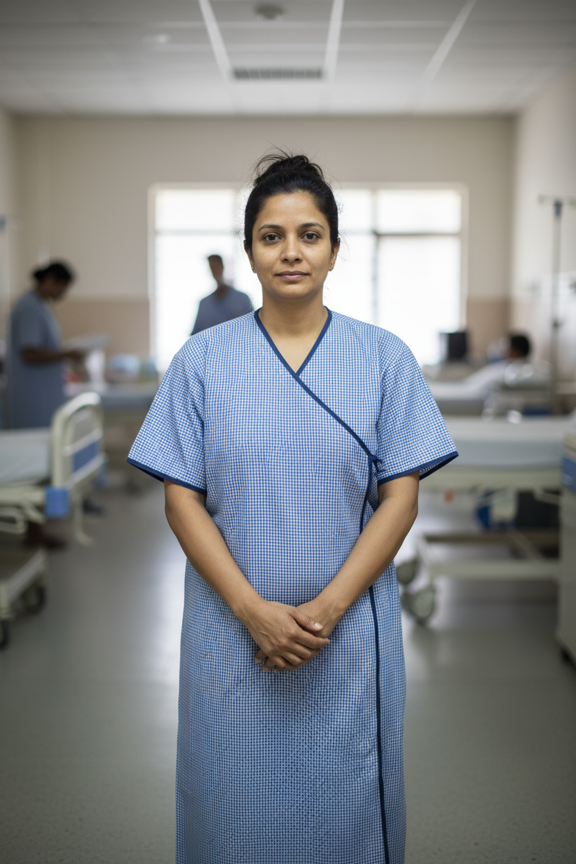 Female Patient Gown Wrap Around (Poly Cotton, Free Size)