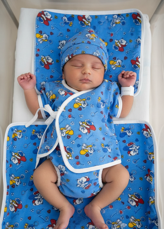 Baby Kit Printed (Flannel, 5 Pieces, Blue & Pink)